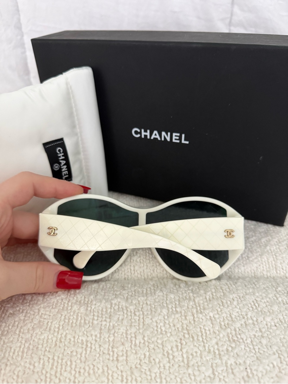CHANEL White Curved Butterfly Sunglasses with Dark Lenses - Picture 4 of 6